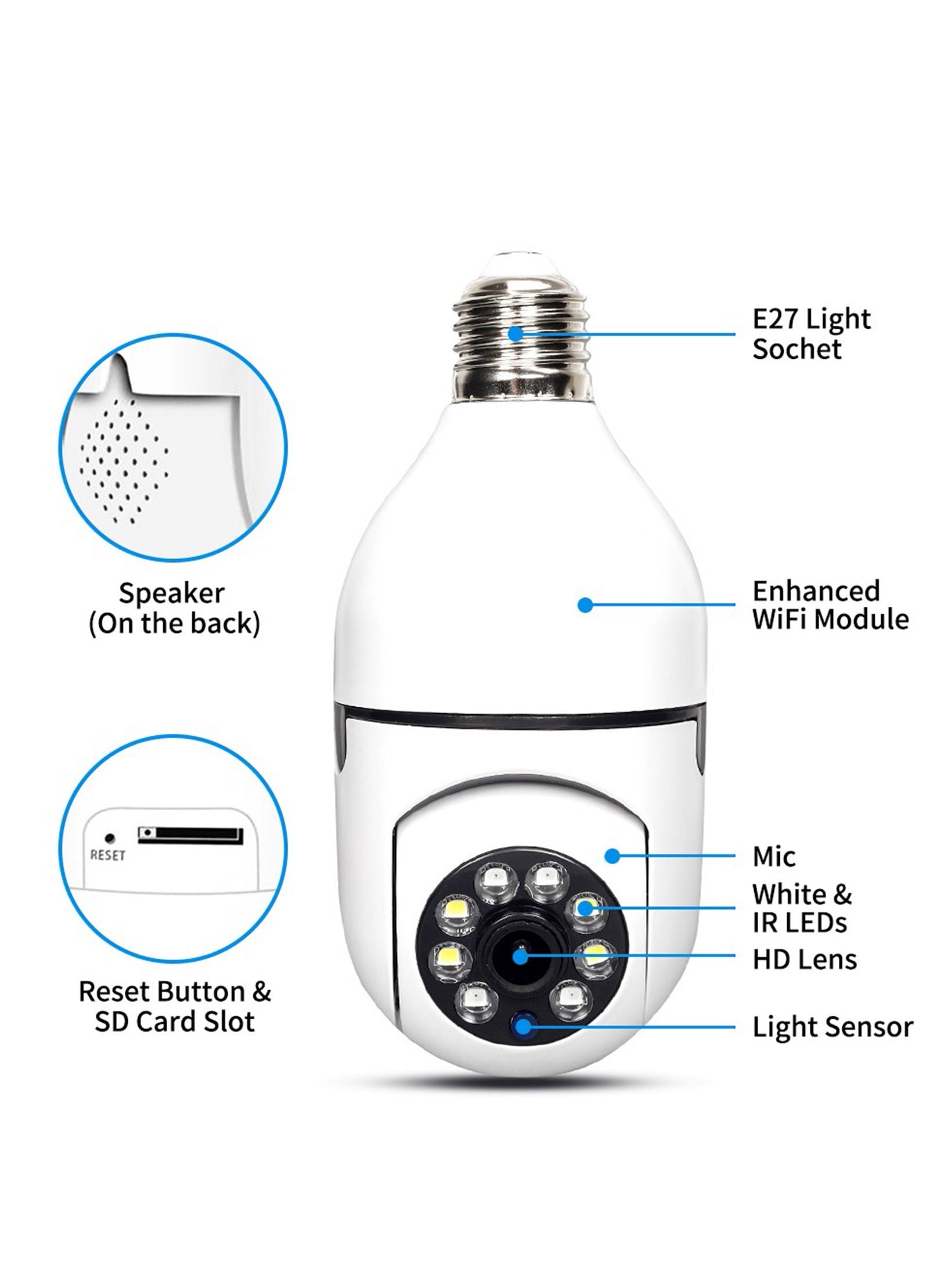 Light Bulb Security Camera 360 Degree Pan Tilt Panoramic IP Camera 2.4GHz WiFi 1080P Smart Home Surveillance Cam with Motion Detection Alarm Night Vision Two Way Talk Indoor E27 Light Bulb Security Camera 360 Degree Pan Tilt Panoramic IP Camera 2.4GHz WiFi 1080P Smart Home Surveillance Cam with Motion Detection Alarm Night Vision Two Way Talk Indoor E27